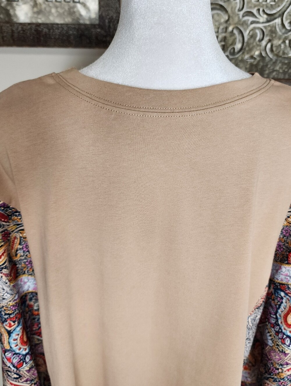 Paisley Kimono Sleeve Crop Top in Taupe - Picture 12 of 13